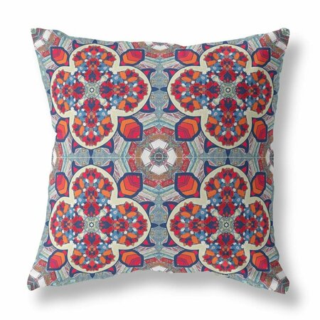 PALACEDESIGNS 16 in. Cloverleaf Indoor & Outdoor Throw Pillow Red Orange & Blue PA3099434